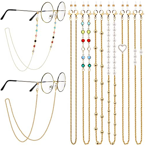 HAOBIN 6 StüCk Damen Brillenkette Sonnenbrillenkette Brillenketten Brillenband Brillen Kette GläSer Band BrillenbäNder 12 StüCk Silikon Anti Rutsch Ringe FüR Lesebrillen Sonnenbrillenrahmen