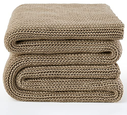 Guohaoi Gestrickte Gewichtsdecke (beige, 127 x 190,5 cm, 5,4 kg), Heimdekoration, kühlende Überwurfdecke für heiße Schläfer, handgefertigt, Grobstrick, schwere Decke für Erwachsene, Verwendung auf
