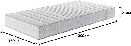 MSS e.K. Taschenfederkernmatratze 120x200cm, 7-Zonen Federkernmatratze mit antimikrobiellem Silvercare-Bezug, Matratze 120 x 200 x 24 für Kinder und Erwachsene, 1100 Federn, Härtegrad H3