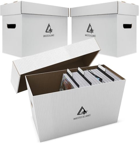 Premium Short Comic Book Storage Box (3 Pack - White). Thick Cardboard Comic Book Box/Cabinet. Comics Books Bin for 150-175 Collectibles. Comics Boxes Storage Case/Cabinet to Showcase Collectibles.