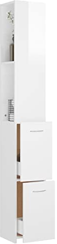Tidyard Badezimmerschrank Badschrank Badezimmer Aufbewahrungsschrank Schrank Hochschrank Badkommode Eckschrank Badregal Badmöbel, Hochglanz-Weiß 25x25x170 cm Holzwerkstoff
