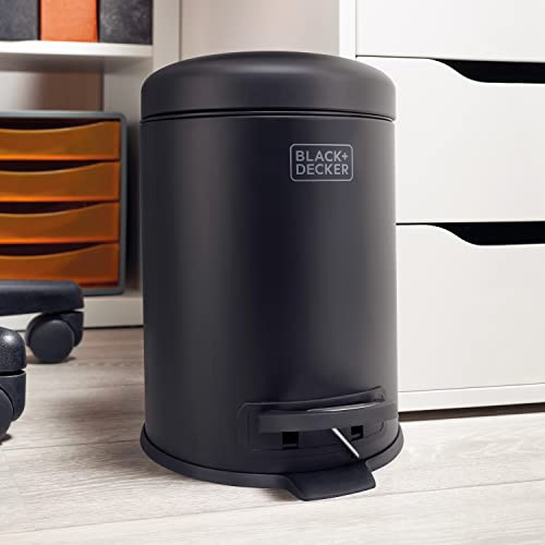 BLACK+DECKER 5L Dome Shaped Pedal Bins with Soft Close Lids/Stainless Steel Material / 4 Colours (Matte Black)