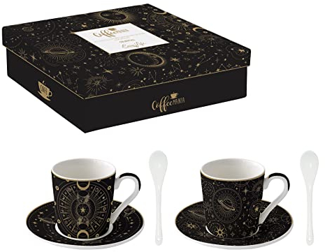 Easy Life Set mit 2 Kaffeetassen, 100 ml, mit Löffel, Porzellan