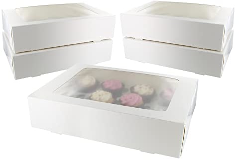 Culpitt 12 Hole Cupcake Box, 5 Pack, White Cupcake Boxes For Carrying And Displaying Tasty Muffins, Fairy Cakes, And Treats