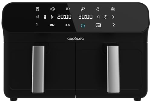Cecotec Friggitrice ad aria digitale 9L - Air Fryer Cecofry Advance 9000. 2800 W, 2 vasche da 4,5 l, doppia temperatura, temperatura regolabile da 80 a 200 °C, 7 programmi, pannello touch
