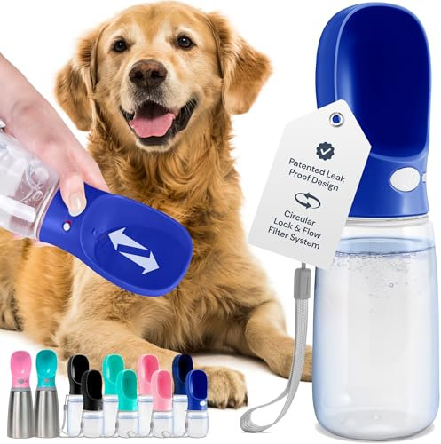 MalsiPree Portable Dog Water Bottle - Leak-Proof Bottles with Dog Bowls - Puppy Accessories Dog Water Dispenser - Drinking Water for Walking, Hiking, Travelling - Food Grade Plastic - 550ml, Navy Blue