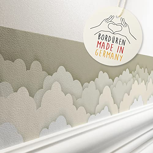 lovely label Bordüre selbstklebend für Kinderzimmer - Wandbordüre Kinderzimmer Babyzimmer 450x11.5 cm - Tapetenbordüre als Wanddeko Mädchen Junge PAPERCUT WOLKEN Beige