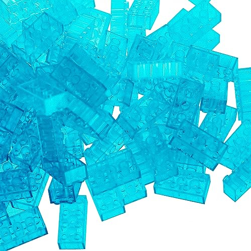 Etarnfly Bausteine 100 Teile 2x4, Kompatibel mit Allen Großen Marken, Kreativ Lernspielzeug Basic Bausteine, Geschenk für Kinder, Transparent Blau Steine