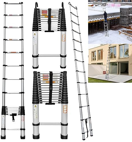 4.4M/14.4FT Multi Step Aluminium Ladder Telescopic Ladder, Extendable Loft Ladders Portable Telescoping Ladder Foldable Steps Ladder with EN131 Standard for RV Loft