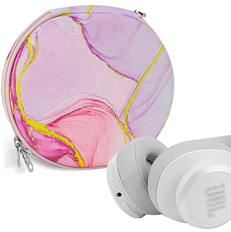 Geekria Nova Kopfhörer-Hülle, kompatibel mit JBL Tune770NC/760NC/750BTNC/710BT/700BT, Ersatz-Hartschalen-Reise-Tragetasche mit Kabelaufbewahrung (rosa Marmor)