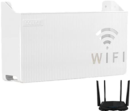 Tebinzi WiFi Router Wall Holder - Router Wall Mount Box,Multi-Function Router Storage Rack with Bottom Cooling, No Punching ABS Wireless Router Rack Stand