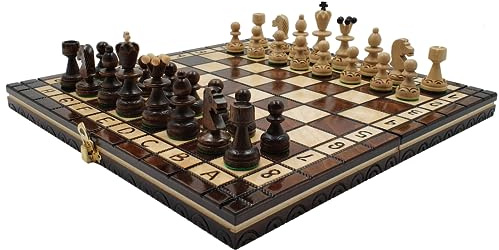 SZACHY-SZAFRANIEC - Schachspiel - Schach Tourist Bronze - Klappbar Schachbrett |31x31cm| aus Holz & 32 Schachfiguren - Chess Board Set