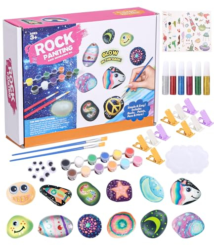 SOBEAU Nachtleuchtendes Steine Bemalen Set,Kreativ Steinmalerei Set,Steine Bastelsets Malset für Kinder Erwachsene Geschenke Malerei,Perfekte handgemachte Geschenke