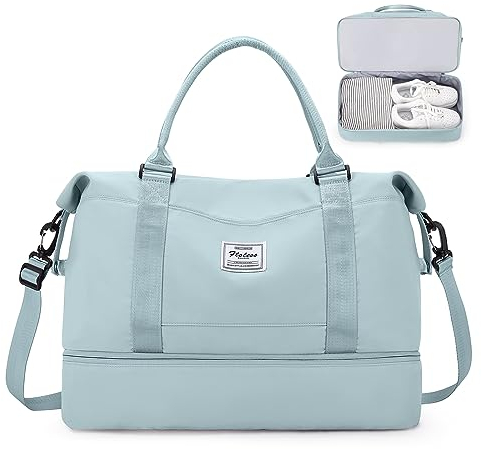 Reisetasche Damen 45x36x20 Easyjet Handgepäck Tasche Sporttasche Weekender Bag Schwimmtasche Wasserdicht Travel Bag Duffle Bag Fitnesstasche Trainingstasche Krankenhaustasche mit Schuhfach,G6-Hellblau