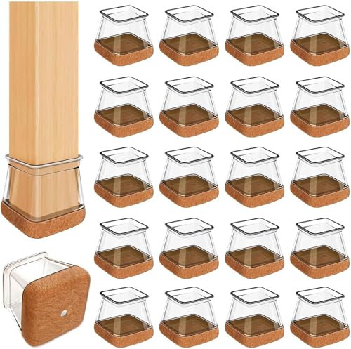 20 Pcs Chair Leg Floor Protectors for Hardwood Floors, Clear Rubber Furniture Sliders with Felt, Silicone Furniture Leg Caps Covers, Fit Square Diameter (1.01 to 1.42)