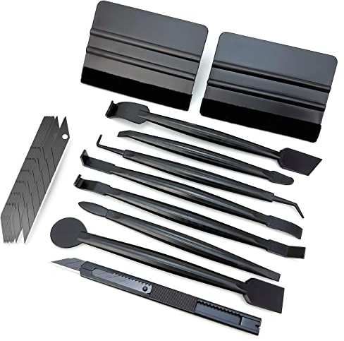 Umaki Auto-Folien-Werkzeugset mit Kunststoffschaber, 9 mm Universalmesser und 10 Klingen sowie 7-IN-1 Micro-Folien-Rakel - Ideal für Fensterfolien, Autolackschutzfolien, Autoaufkleber und Grafiken
