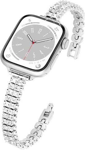 Mazuboho Cinturino Sottile con Strass Compatibile con Cinturini Apple Watch da Donna da 38 mm, 40 mm, 41 mm, 42 mm, 44 mm, 45 mm, 49 mm, Cinturino in Metallo Diamantato per Apple Watch Band Ultra