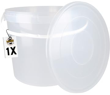 Eimer mit Deckel 10l Transparent Rund | Kunststoff Eimer Lebensmittelecht, luftdicht und stabil | Leereimer mit Griff und Deckel für Lebensmittel Chemie Waschpulver Klebstoffe geeignet