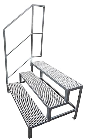 3 Stufen Außentreppe mit Geländer Freistehend Breite 60-100 cm Höhe 60 cm feuerverzinkt Premium Qualität (Breite: 80 cm)