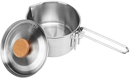 1L Camping Cooking Pot, Stainless Steel Camping Cooking Kettle with Foldable Handle and Lid, Portable Picnic Stove Cookware Campfire Cooking Pots Pan for Hiking Outdoor Cooking Picnic