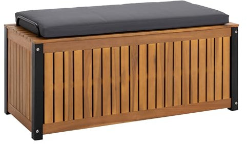 Dehner Kissenbox Liverpool, mit Sitzpolster und Inlay für Schutz der verstauten Gegenstände, 45 x 60 x 50 cm, Aluminium/FSC®-zertifiziertes Akazienholz, braun/dunkelgrau