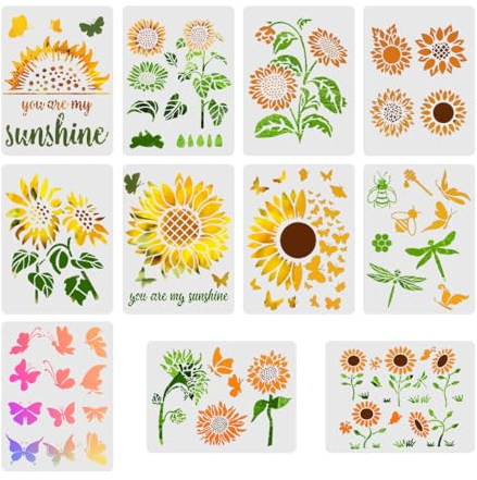 HLIWS Blumenschablonen Vorlage-11 Stück Blume Schmetterling Malerei Schablonen Satz,für DIY Sammelalben,Leinwand,Malen Auf Holz,Wand(21x28cm)