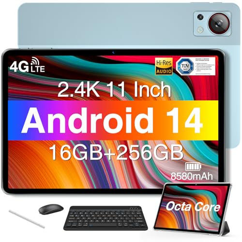 DOOGEE T30S 2025 Newest 11 Inch Tablet With Keyboard, 16GB+256GB/1TB, Octa-Core, 8580mAh, Android 14 Tablet With SIM Card Slot, Widevine L1, Bluetooth 5.0, 5G WiFi, Tablets with Pen, Mouse & Case-Blue