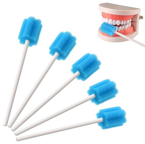 100 Stück Mundpflegestäbchen, Mundhygiene, Mundpflegestäbchen Wattestäbchen, Tragbare Mundschwamm Einweg, Geschmack Neutral, Mundpflegestäbchen für Reinigung Zahnkliniken (Blau)