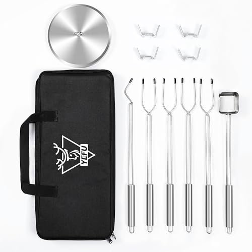 YEFU Portable Fire Pit Accessories: 304 Stainless Steel 4 Smores Sticks + 4 Stick Rests + Poker + Pellet Adapter + Lid + Case, Accessories for Solo Stove Mesa XL Tabletop Fire Pit Outdoor