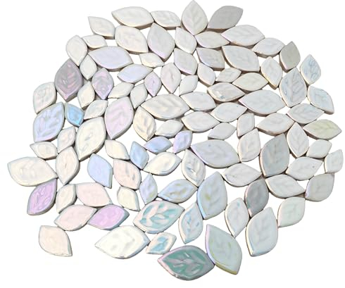 500 g zufällige schillernde Blätter, Keramik-Mosaikfliesen, kreative Keramik-Mosaikstücke in 3 Größen, für Bastelarbeiten, Blumentöpfe, Vasen, Tassen, Gartendekoration, Mosaikzubehör (weiß)