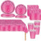 Vajilla de fiesta de diamante brillante rosa intenso para mujeres/niñas, 81 piezas de vajilla de fiesta de cumpleaños rojo rosa con platos de papel, vasos, servilletas y mantel para ella, regalos de