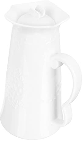 Mikinona Pichet à Jus en Porcelaine Blanche Relief, Grosse Capacité 1,5l, Couvercle, pour Boissons Froides, Usage Maison et Bureau, Carafe Élégante et Fonctionnelle