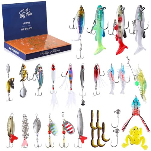 AnExer Adventskalender 2024 Männer Angel Männer Köder, 24 Tage Weihnachtskalender 2024 Angeln Köder Set, Angel Adventskalender 2024, Adventskalender Männer Geschenke für Väter, Kinder, Angelliebhaber