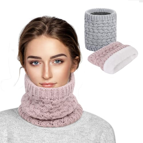 Figarge 2 Stück Winter Halsschlauch Herren Ski, Halswärmer Halstuch Männer Gesichtsschal Damen Schal Thermal Dick Warm mit Fleece Schlauchschal Loop Halsschlauch Kreisschlaufenschals (Grau+Rosa)