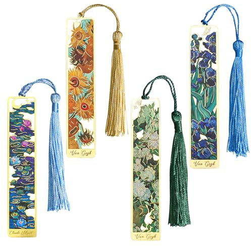 4 Stück Van Gogh Lesezeichen, Vintage Ölgemälde Stil hohlen Metall Lesezeichen, personalisierte Lesezeichen, Lesezeichen, Quaste Lesezeichen, Blume Lesezeichen