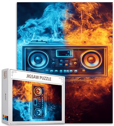Fire & Ice Puzzles für Erwachsene, 1000 Teile, Computer-Lautsprecher-Puzzle, unmögliche harte Herausforderung Puzzles für Erwachsene, Flammen-Puzzles für Erwachsene, 1000 Teile