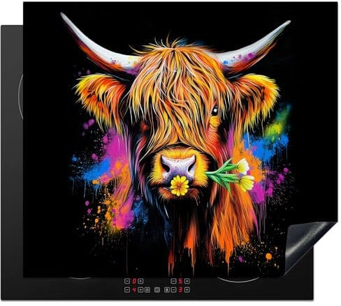 KitchenYeah© Induction Hob Protector Mat 20.1x23.2 / 59x51 cm Cooker Top Protectors Cover Ceramic Covers Electric Hobs Vinyl Scottish Highlander - Graffiti - Colourful - Flower - Animals