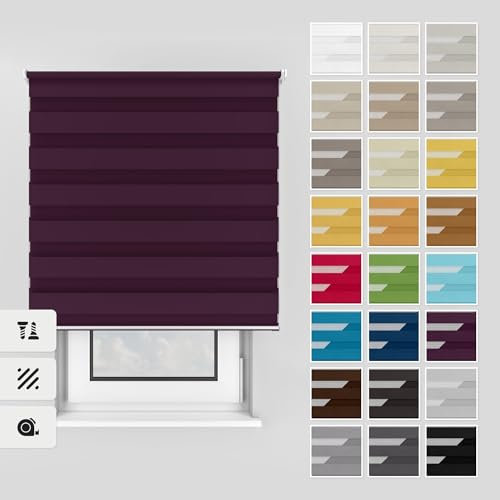 Estika Doppelrollo mit Bohren 80x150 cm Farbe: Pflaume, Rollo Deckenmontage und Wandmontage Fenster rollos für innen, Jalousien Fenster, Tür Rollo