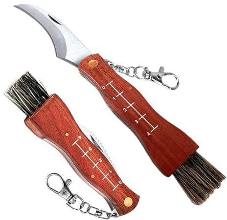 XULEGGNK Pilzmesser Mit Bürste, 21cm schwammerlmesser für Pilzsammler, Pilz Taschenmesser Aus Rostfreiem Edelstahl, Schwammerlmesser mit Pinsel, Pilzmesser Mit Skala, Geschenk für Pilzsammler