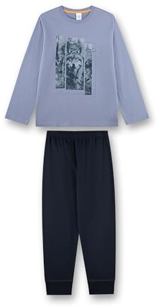 Sanetta Jungen-Schlafanzug lang blau Wolf | Hochwertiger und bequemer Schlafanzug aus Baumwolle für Jungen.