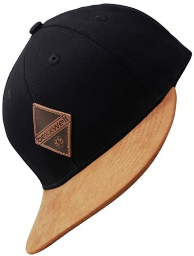 Kinder Snapback Cap mit Lederpatch (Junior, Kids, optimale Passform, Kappe, Unisex) (DE/NL/SE/PL, Alter, Einheitsgröße, Schwarz)