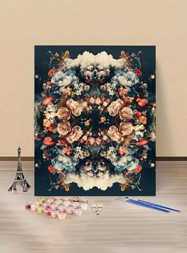 MEOSUEWI Paint by Numbers Flower Paint by Numbers for Adults, Pink Paint-by-Numbers Kits with Brushes Pigment Colorful Picture Acrylic Oil Painting, Hobbies for Adults, Home Decor 39x53in Model A-S