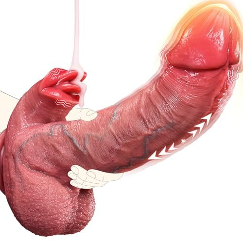 BSZUI Dildo vibratorensets für Frauen mit Zunge Saugnapf & 7 Stoßmodi 22 cm | Realistischer Dildoschwanz Silikon mit 10 Leck- & 10 Vibrationsmodi, Aufheizbar, IPX7 Wasserdicht, G-Punkt, Paare & Strap-on