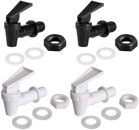 Xgvzs 4 PCS Water Butt Tap Universal Water Dispenser Tap Replacement Black and White Replacement Cooler Faucet for Hot Cold Water Rain Bucket