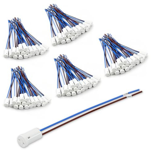 100 Pack G4 Lamp Holder with 10cm Teflon Wire – Pre-wired Ceramic Socket – Heat Resistant for LED, Halogen, Quartz Bulbs