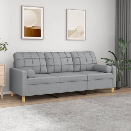 Mimdixy Schlafsofa Schlafcouch Bettsofa,3-Sitzer-Sofa mit Zierkissen Hellgrau 180 cm Stoff Für Wohnzimmer Schlafzimmer