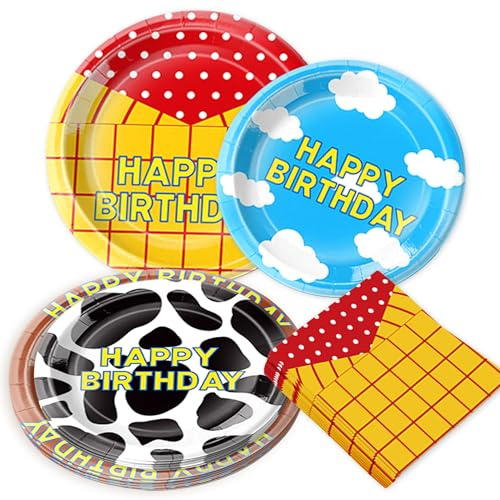 Toy Party Supplies Party Plates Napkins Favors for Cowboy Decoration Birthday Baby Shower Server 10 Guest