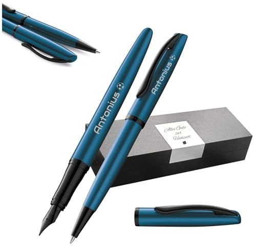 Pelikan Schreibset Jazz® Noble Elegance K/P36 Kugelschreiber und Füllhalter mit Gravur Geschenk - einzigartige Stifte mit Namen - personalisierte Geschenke (Aquamarin)