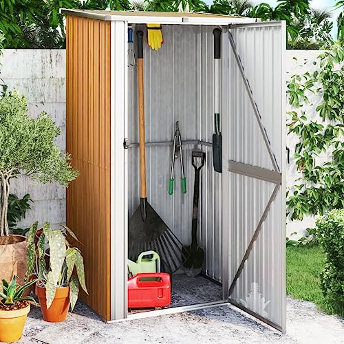Mokuyary Gartenhaus Braun 118.5x97x209.5 cm Verzinkter Stahl Gartenhaus mit Schrägdach und Tür, Geräteschuppen Schuppen für den Außenbereich Garten