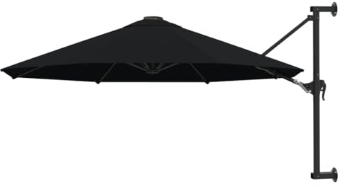 Sonnenschirm zur Wandmontage, 300 cm Durchmesser, Schwarz, mit robustem Metall-Mast und Kurbelsystem für Terrasse & Außenbereich, UV-Schutzgewebe, neigbar, effektiver Sonnenschutz